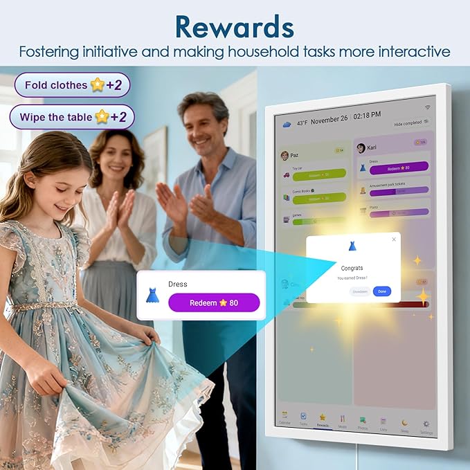 27 Inch Digital Calendar Max, Smart Chore Chart Electronic Weekly and Monthly Planner 1920 * 1080P IPS Display Wall