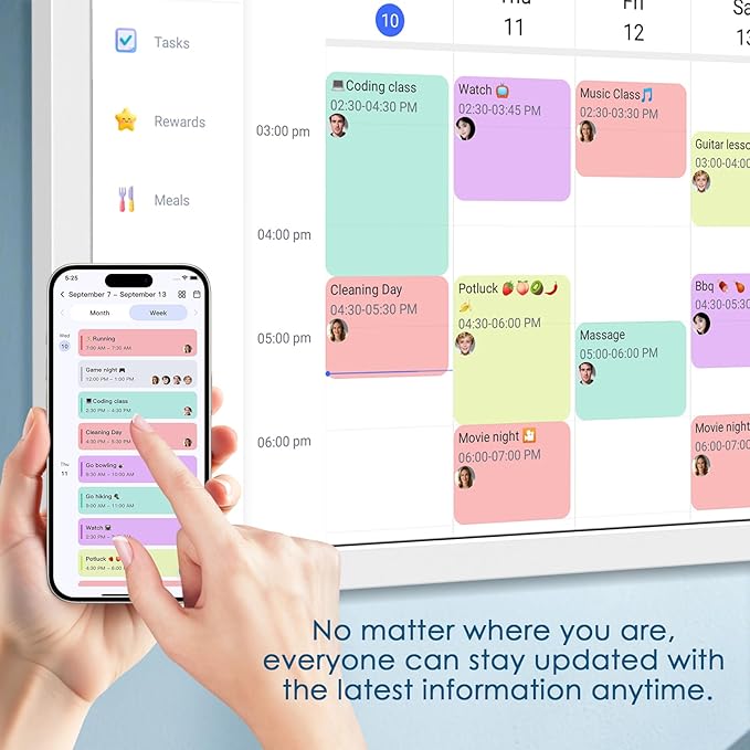 27 Inch Digital Calendar Max, Smart Chore Chart Electronic Weekly and Monthly Planner 1920 * 1080P IPS Display Wall