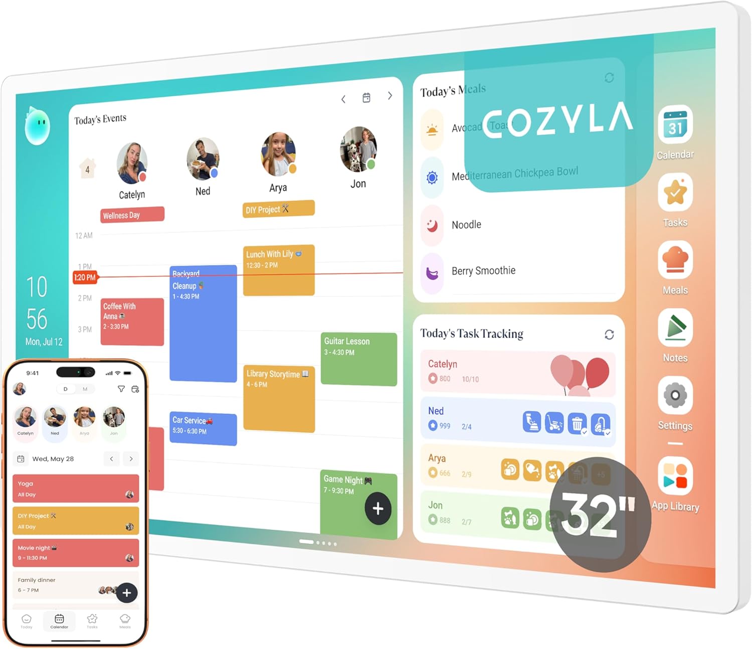 Calendar Plus 2: 32" Smart Digital Calendar Wall Touch Screen & No Subscription Family Dashboard