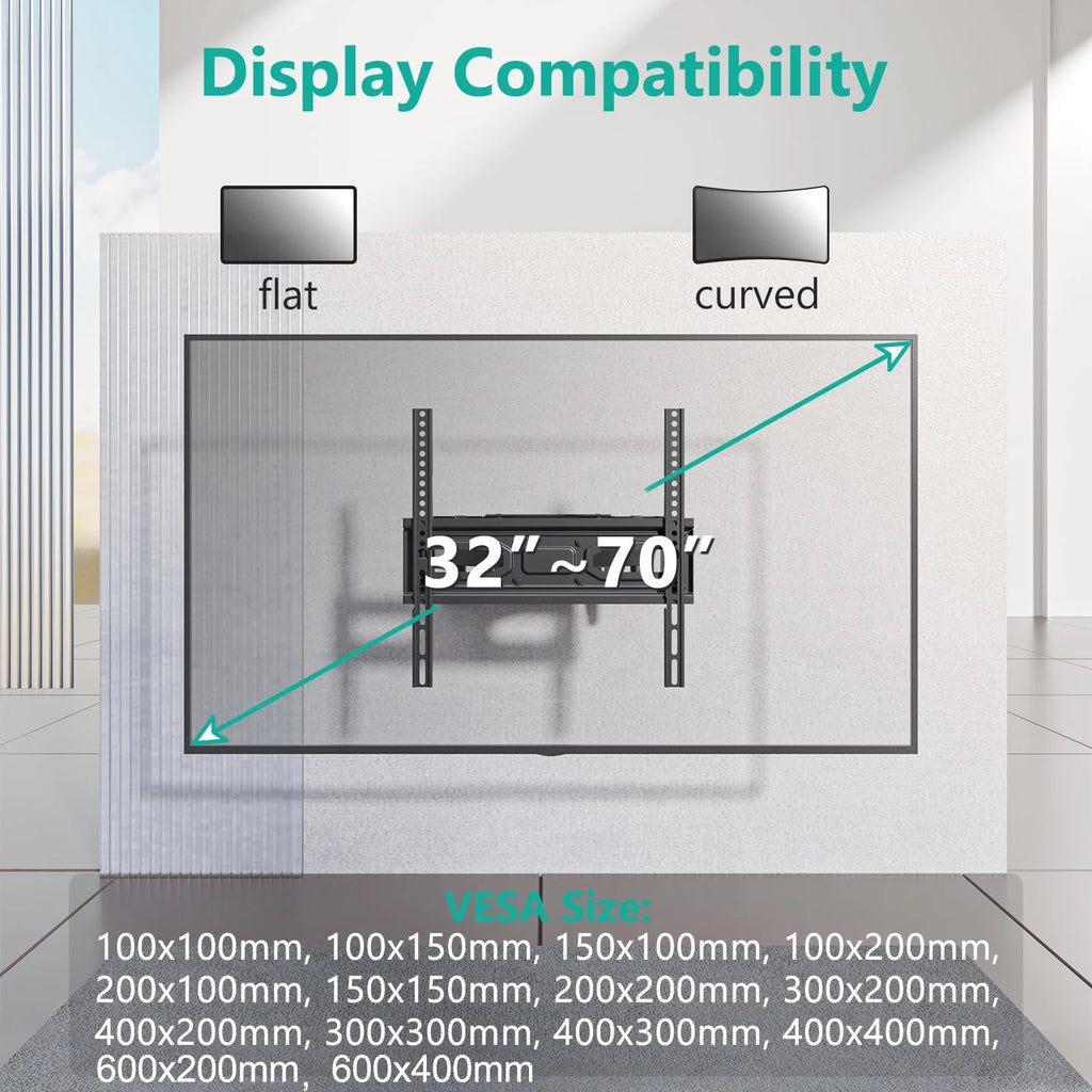 Full Motion TV Wall Mount With Dual Articulating Arm For Most 32-70 Inch Tvs Swivel Tilt Support Up To VESA 600X400mm