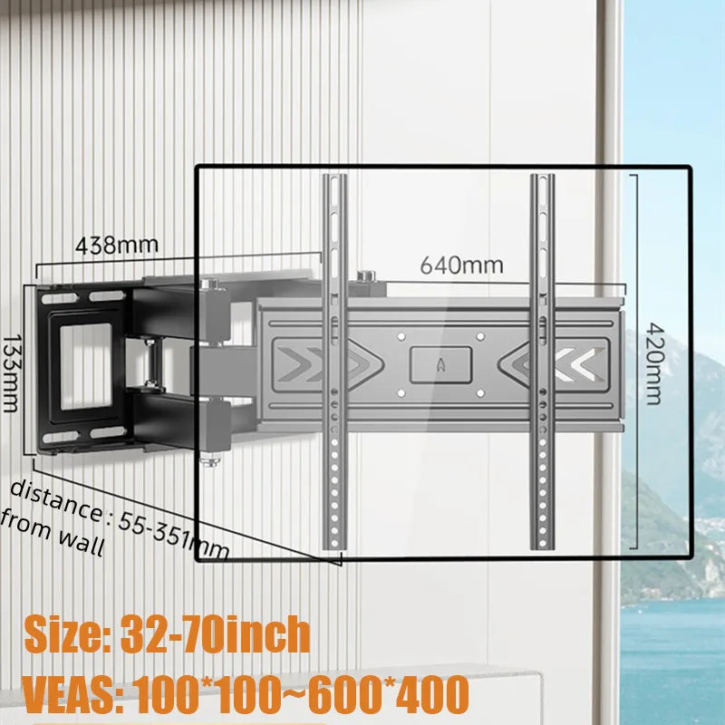 Full Motion TV Wall Mount With Dual Articulating Arm For Most 32-70 Inch Tvs Swivel Tilt Support Up To VESA 600X400mm