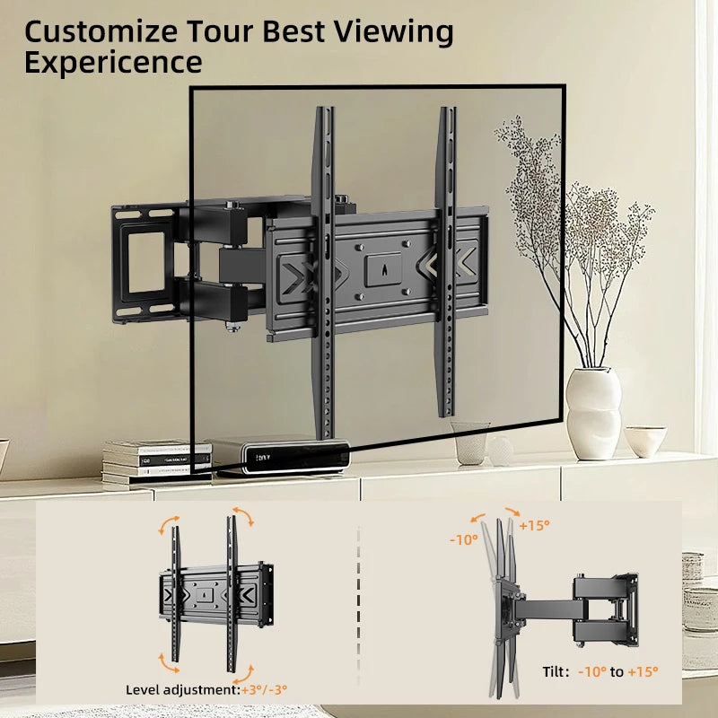 Full Motion TV Wall Mount With Dual Articulating Arm For Most 32-70 Inch Tvs Swivel Tilt Support Up To VESA 600X400mm