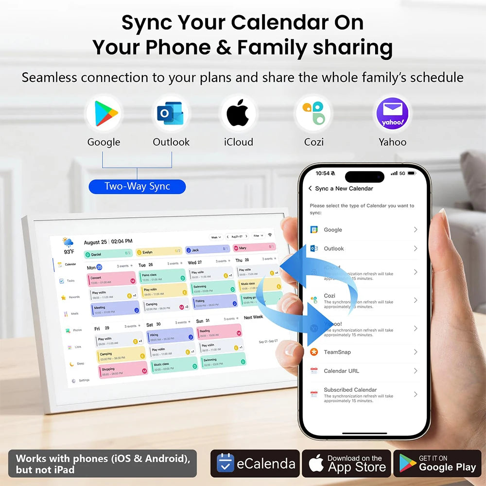 NEWYES 21.5" Digital Calendar 2026 Smart Family Planner Chore Chart 1080P Full HD Interactive Touchscreen Wall & Desk Mountable