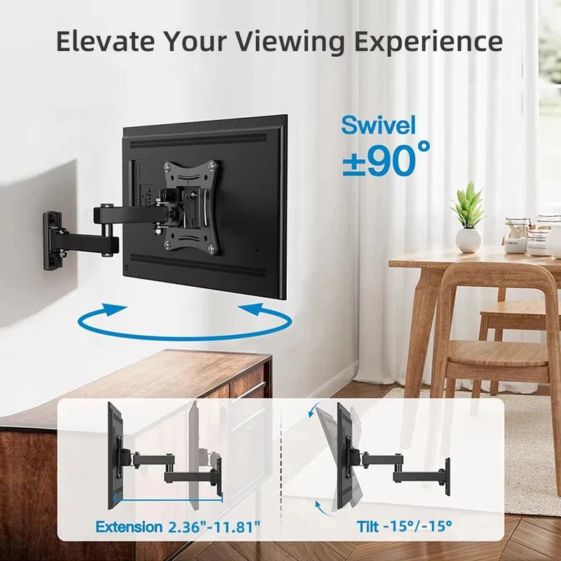 Swivel Tilt Rotation TV Wall Mount Full Motion Articulating Bracket for Most 10-32 Inch Flat Curved TVs Home Office Use