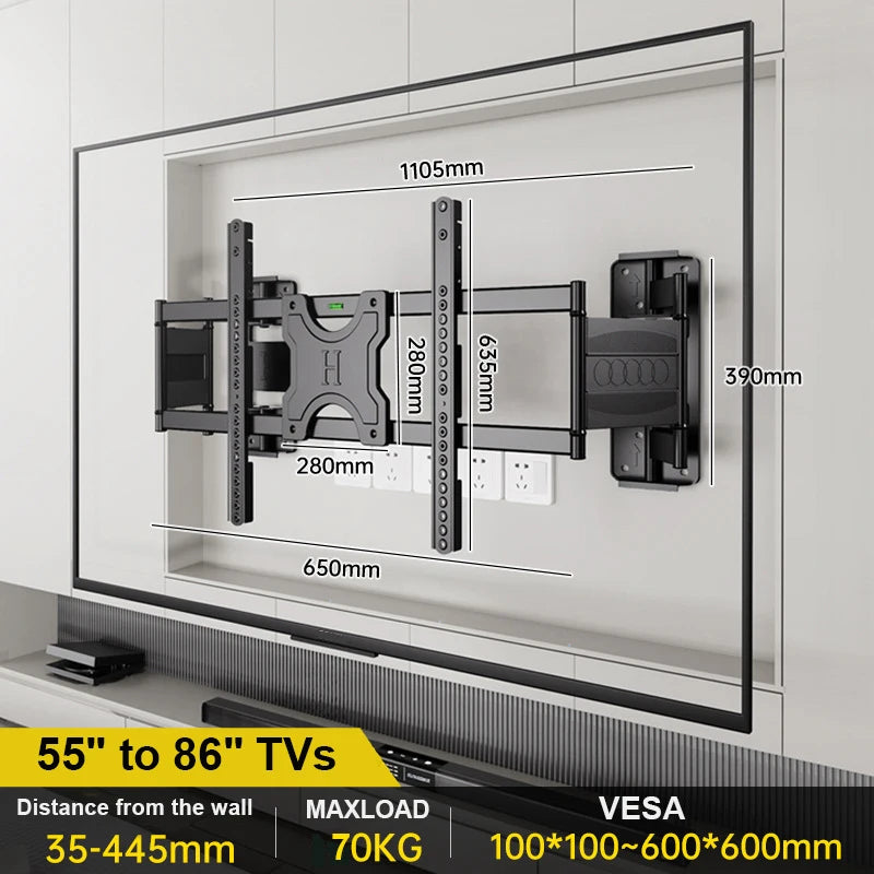 Full Motion TV Wall Mount for Most 55-120 inch TV Swivel and Tilt Mount with Dual Articulating Arms Up to 154lbs VESA 600x900mm