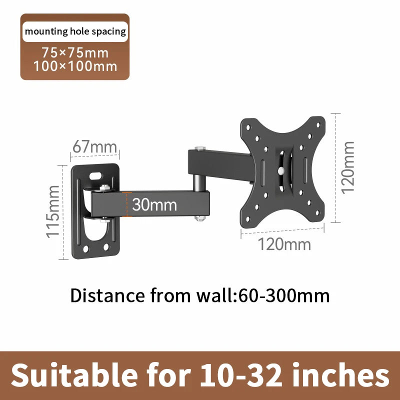 Full Motion TV Monitor Wall Mount Bracket Articulating Arms Swivel Tilt Extension Rotation For Most 10-32 Inch Flat Curved TVs