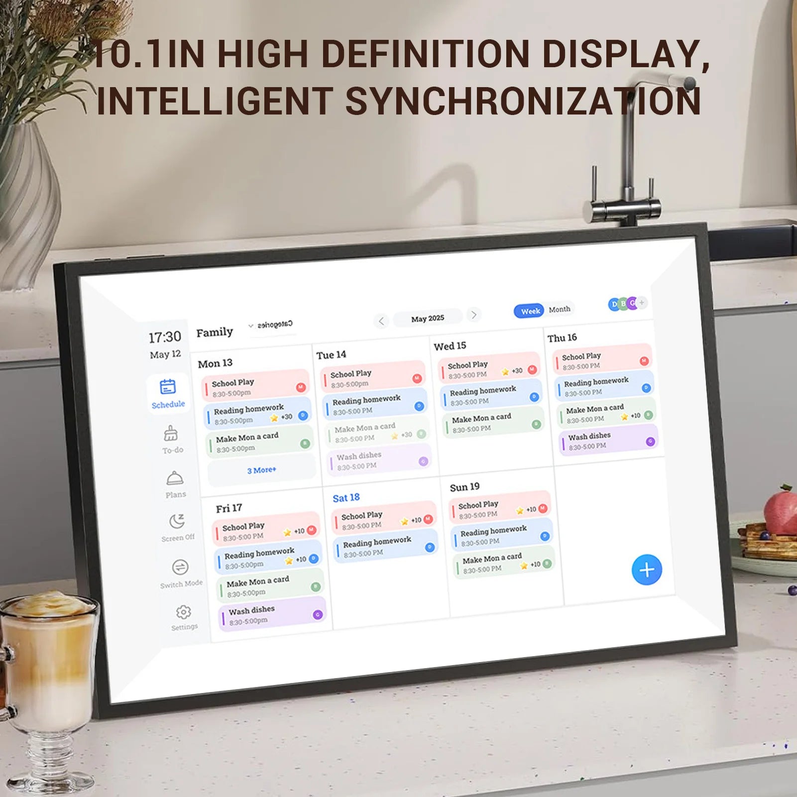 10.1in HD Touchscreen Family Planner Calendar Smart Digital Calendar Electronic Calendar with Chore Chart Meal Plan