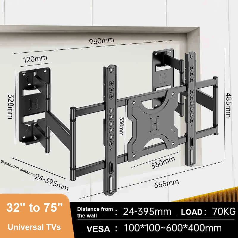 Full Motion TV Wall Mount for Most 55-120 inch TV Swivel and Tilt Mount with Dual Articulating Arms Up to 154lbs VESA 600x900mm
