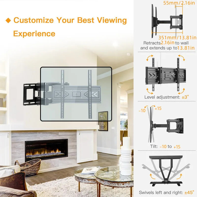 Full Motion TV Wall Mount With Dual Articulating Arm For Most 32-70 Inch Tvs Swivel Tilt Support Up To VESA 600X400mm