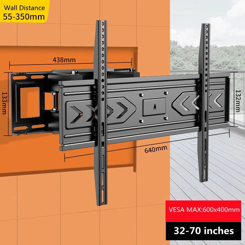 Full Motion TV Wall Mount With Dual Articulating Arm For Most 32-70 Inch Tvs Swivel Tilt Support Up To VESA 600X400mm