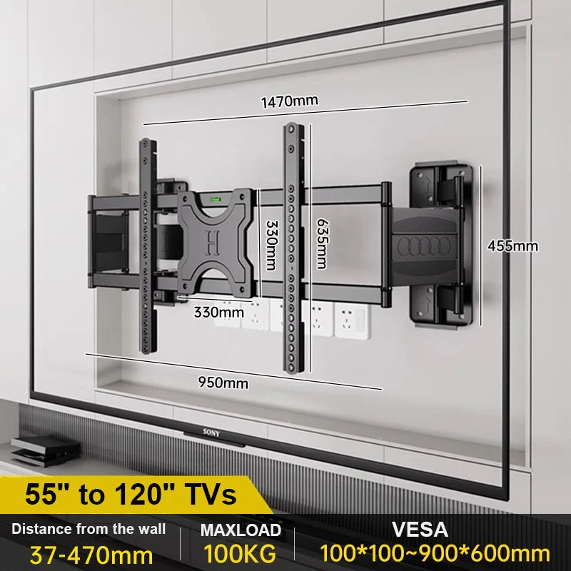 Full Motion TV Wall Mount for Most 55-120 inch TV Swivel and Tilt Mount with Dual Articulating Arms Up to 154lbs VESA 600x900mm